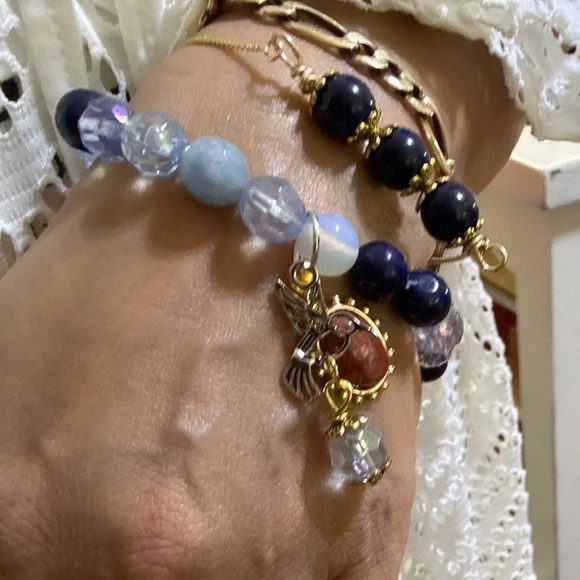 lazuli beads adjustable gold rope bracelet in gold/colorful/maximalist - Picture 10 of 16